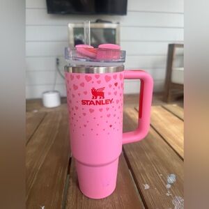 Stanley Pink Heart Design Tumbler with Handle
